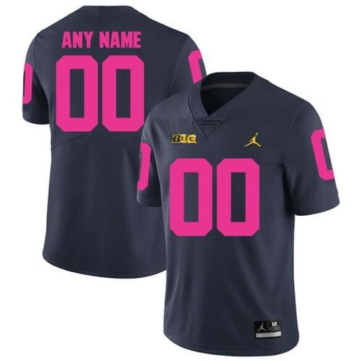 Men's Michigan Football Custom Jersey College Navy Pink