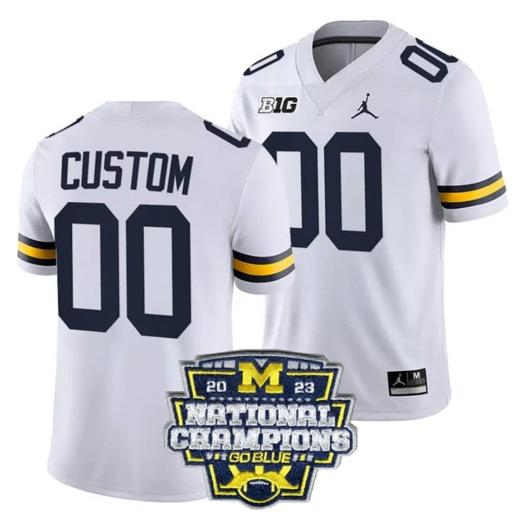 Men's Custom Michigan Wolverines Jersey Name and Number Football 2023 National Champions Patch White