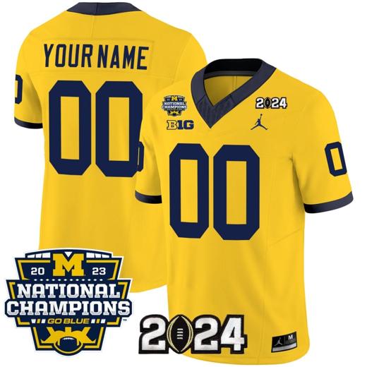 Men's Custom Michigan Wolverines Jersey Name and Number Vapor Limited Football 2024 National Champions Patch Maize