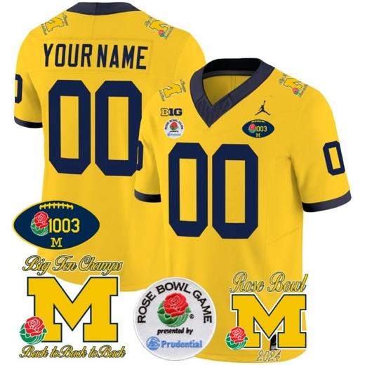 Men's Custom Michigan Wolverines Jersey Name and Number Vapor 1003 Wins Rose Bowl Patch Football Maize