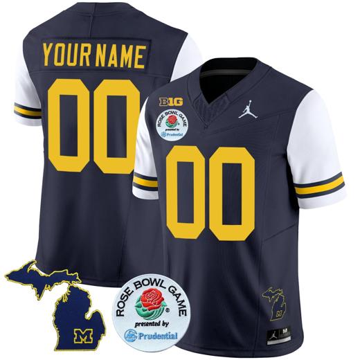 Men's Custom Michigan Wolverines Jersey Name and Number Vapor Limited Rose Bowl Patch White Sleeves