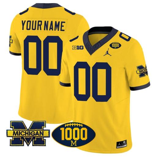 Men's Custom Michigan Wolverines Jersey Name and Number 1000 Wins Patch Vapor Limited Football Maize