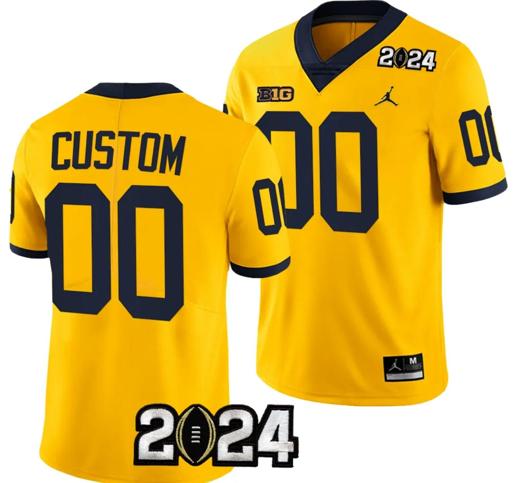 Men's Custom Michigan Wolverines Jersey Name and Number 2024 Football National Championship Playoff Yellow