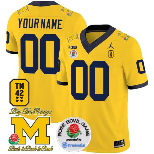 Men's Custom Michigan Wolverines Jersey Name and Number Vapor TM 42 Honor – Rose Bowl Patch Football Maize