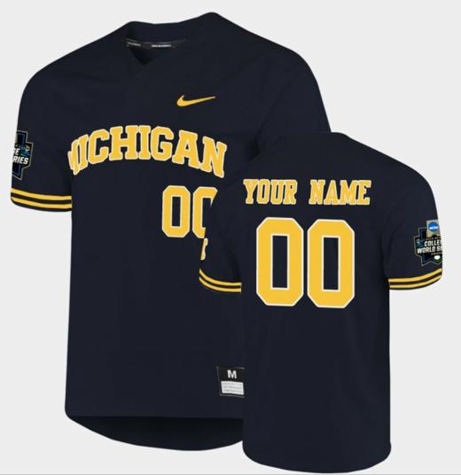 Men's Custom Michigan Wolverines Jersey Name and Number NCAA College 2019 World Series Navy