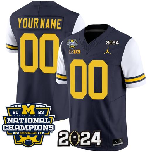 Men's Custom Michigan Wolverines Jersey Name and Number Vapor Limited Football 2024 National Champions Patch White Sleeves