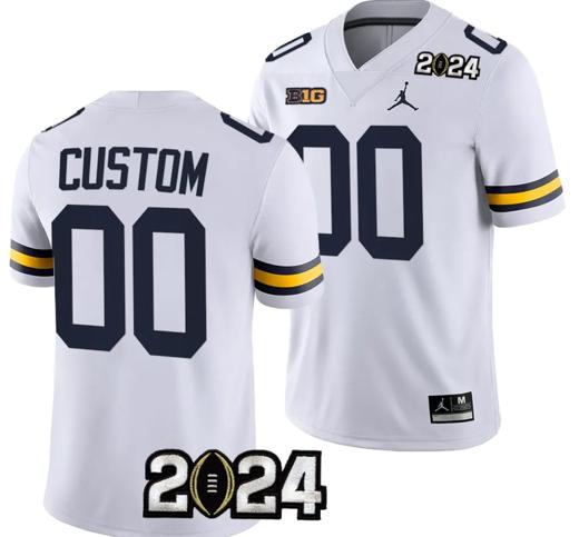 Men's Custom Michigan Wolverines Jersey Name and Number 2024 Football National Championship Playoff White