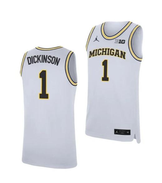 Men's Men's #1 Hunter Dickinson Jersey Michigan Wolverines College Basketball Jerseys White