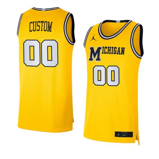 Men's Custom Michigan Wolverines Jersey Basketball College Name and Number Yellow