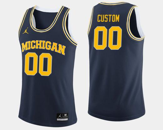 Men's Custom Name Number Michigan Wolverines Navy College Basketball Jersey