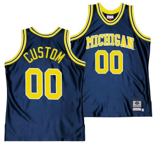 Men's Custom Michigan Wolverines Jersey Name and Number College Basketball Navy Throwback