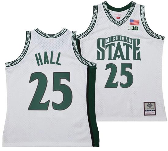 Men's Malik Hall Jersey #25 Michigan State Spartans 125th Basketball Anniversary 1999 Throwback White