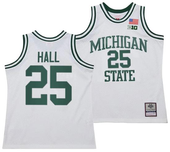 Men's Malik Hall Jersey #25 Michigan State Spartans 125th Basketball Anniversary 1990 Throwback White