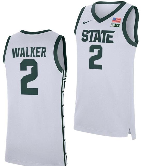 Men's Tyson Walker Jersey #2 Michigan State Spartans Replica Basketball 2023-24 White