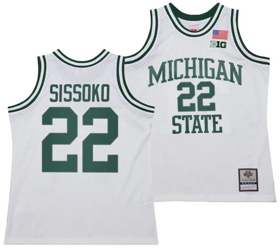 Men's Mady Sissoko Jersey #22 Michigan State Spartans 125th Basketball Anniversary 1990 Throwback White