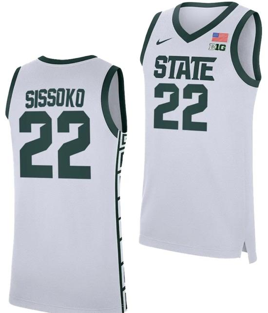 Men's Mady Sissoko Jersey #22 Michigan State Spartans Replica Basketball 2023-24 White