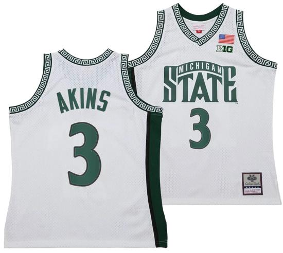 Men's Jaden Akins Jersey #3 Michigan State Spartans 125th Basketball Anniversary 1999 Throwback White