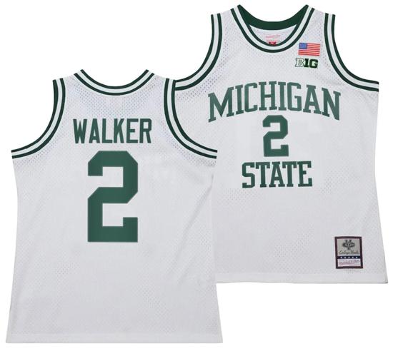 Men's Tyson Walker Jersey #2 Michigan State Spartans 125th Basketball Anniversary 1990 Throwback White