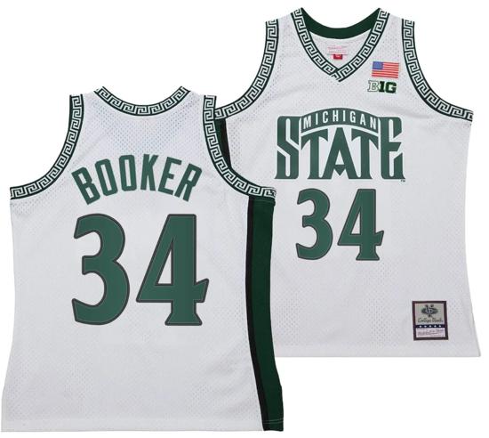 Men's Xavier Booker Jersey #34 Michigan State Spartans 125th Basketball Anniversary 1999 Throwback White