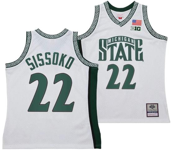 Men's Mady Sissoko Jersey #22 Michigan State Spartans 125th Basketball Anniversary 1999 Throwback White