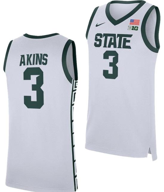 Men's Jaden Akins Jersey #3 Michigan State Spartans Replica Basketball 2023-24 White