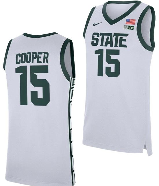 Men's Carson Cooper Jersey #15 Michigan State Spartans Replica Basketball 2023-24 White