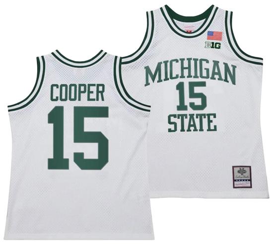 Men's Carson Cooper Jersey #15 Michigan State Spartans 125th Basketball Anniversary 1990 Throwback White