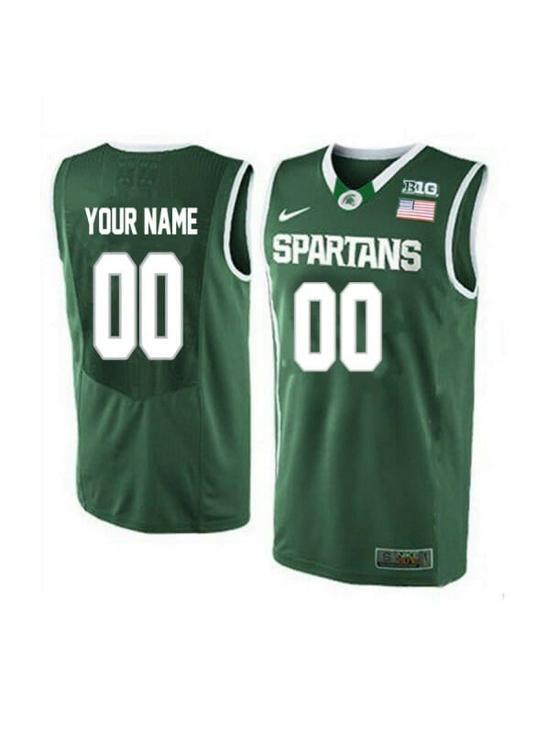 Men's Custom Michigan State Spartans Jersey College Basketball Name and Number Elite Green