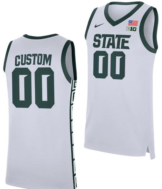 Men's Custom Michigan State Spartans Jersey Name and Number Replica Basketball 2023-24 White