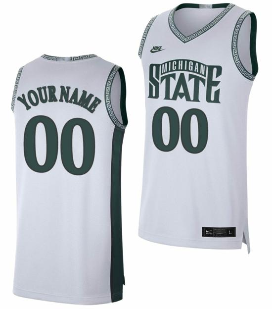 Men's Custom Michigan State Spartans Jersey Name and Number College Basketball Retro White