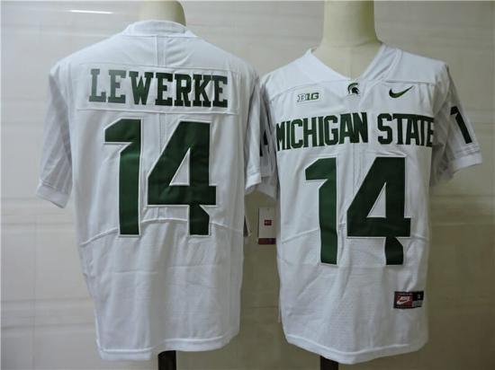 Men's Michigan State Spartans #14 Brian Lewerke Football Jersey White