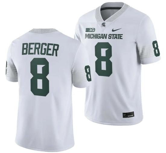 Men's Michigan State Spartans Jalen Berger Jersey #8 College Football Game 2023 White