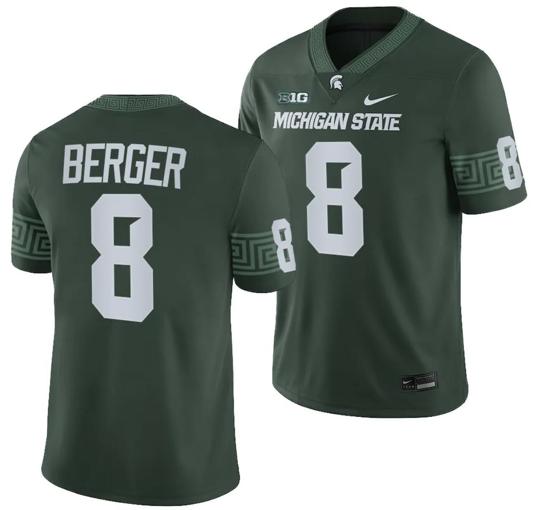 Men's Michigan State Spartans Jalen Berger Jersey #8 College Football Game 2023 Green