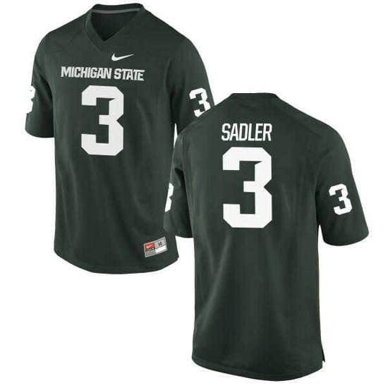 Men's Michigan State Spartans #3 Mike Sadler NCAA College Football Jersey Green