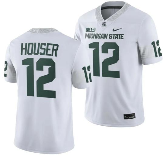 Men's Michigan State Spartans Katin Houser Jersey #12 College Football Game 2023 White