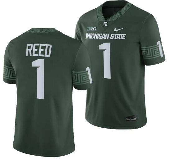 Men's Michigan State Spartans Jayden Reed Jersey #1 College Football Game 2023 Green