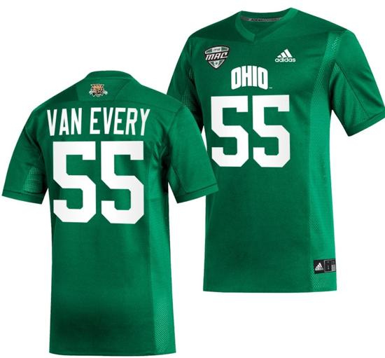 Men's Vance Van Every Jersey #55 Ohio Bobcats College Football Uniform Green