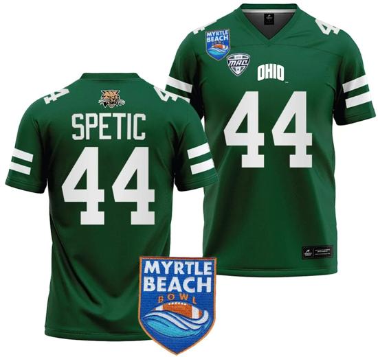 Men's Gianni Spetic Jersey #44 Ohio Bobcats 2023 Myrtle Beach Bowl Patch College Football Green