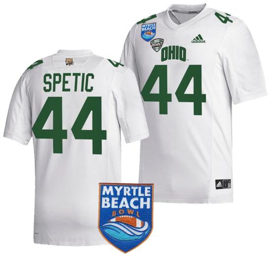 Men's Gianni Spetic Jersey #44 Ohio Bobcats 2023 Myrtle Beach Bowl Patch MVP Football White