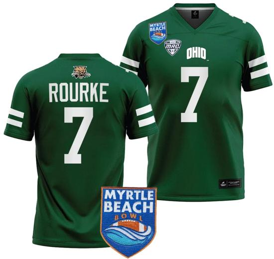 Men's Kurtis Rourke Jersey #7 Ohio Bobcats 2023 Myrtle Beach Bowl College Football Green