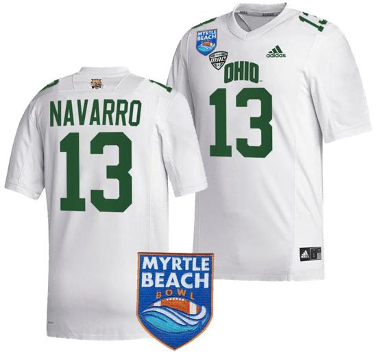 Men's Parker Navarro Jersey #13 Ohio Bobcats 2023 Myrtle Beach Bowl Patch MVP Football White