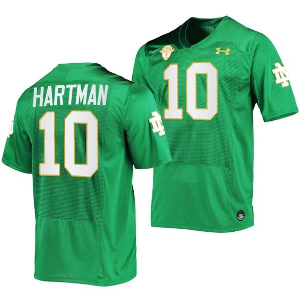 Men's Notre Dame Fighting Irish Sam Hartman Jersey #10 College Football Kelly Green 2023