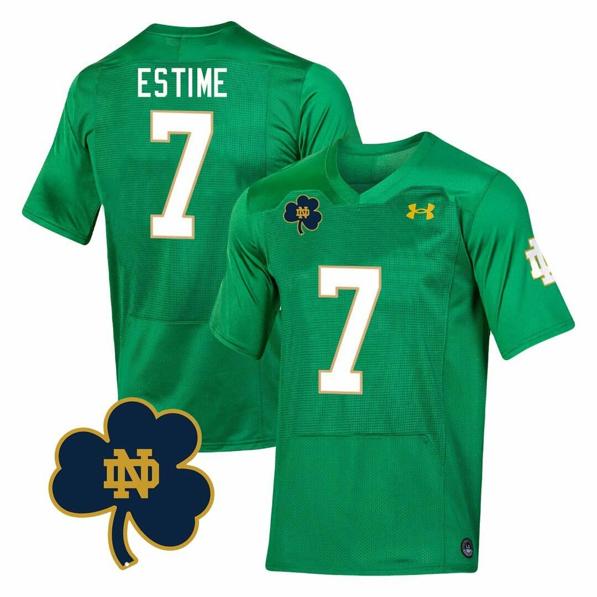 Men's Notre Dame Fighting Irish  Audric Estime Jersey #7 College Football Johnny Lujack Patch Green