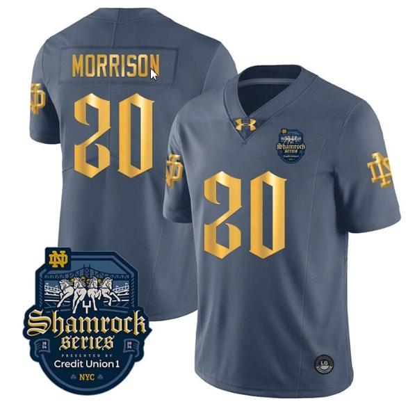 Men's Benjamin Morrison Jersey #20 With Name Notre Dame Fighting Irish 2024 Shamrock Series Uniform College Football