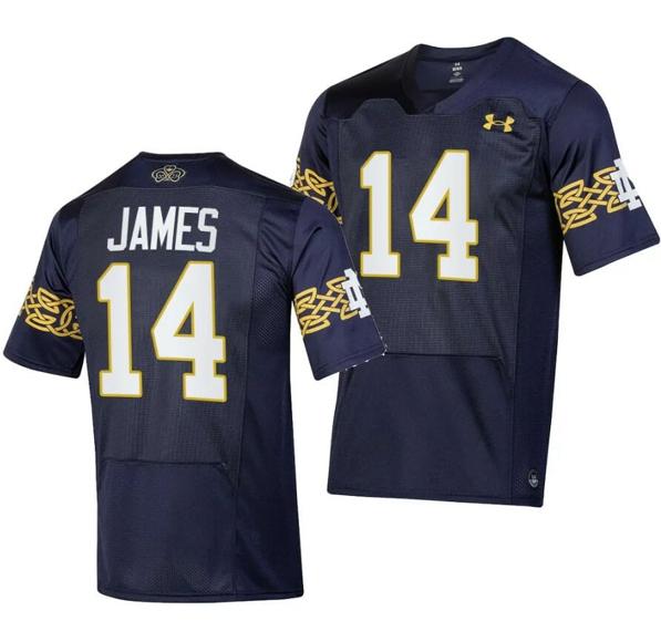 Men's Notre Dame Fighting Irish Braylon James Jersey #14 College Football 2023 Aer Lingus Classic Navy