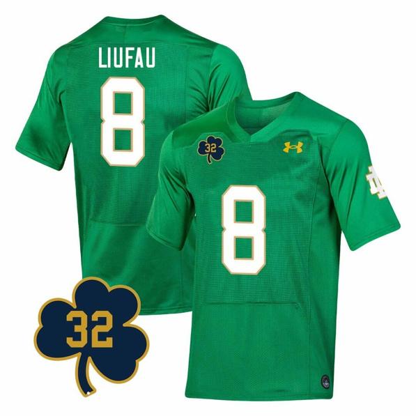 Men's Notre Dame Fighting Irish  Marist Liufau Jersey #8 College Football Johnny Lujack Patch 32 Green