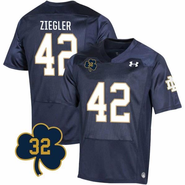 Men's Notre Dame Fighting Irish  Nolan Ziegler Jersey #42 College Football Johnny Lujack Patch 32 Navy