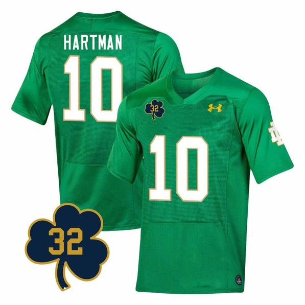 Men's Notre Dame Fighting Irish  Sam Hartman Jersey #10 College Football Johnny Lujack Patch 32 Green