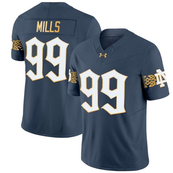 Men's Rylie Mills Jersey #99 Notre Dame Fighting Irish 2024 Vapor Limited College Football Blue Gray