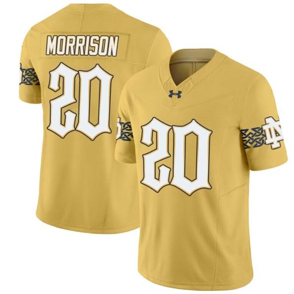 Men's Benjamin Morrison Jersey #20 Notre Dame Fighting Irish 2024 Vapor Limited College Football Gold